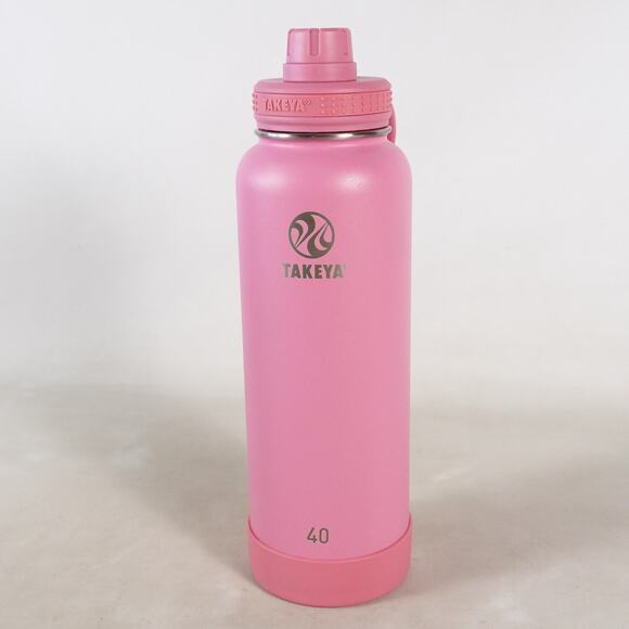 Takeya 40oz Pink Insulated Stainless Steel Water Bottle Travel Mug Spout Handle - Picture 1 of 12